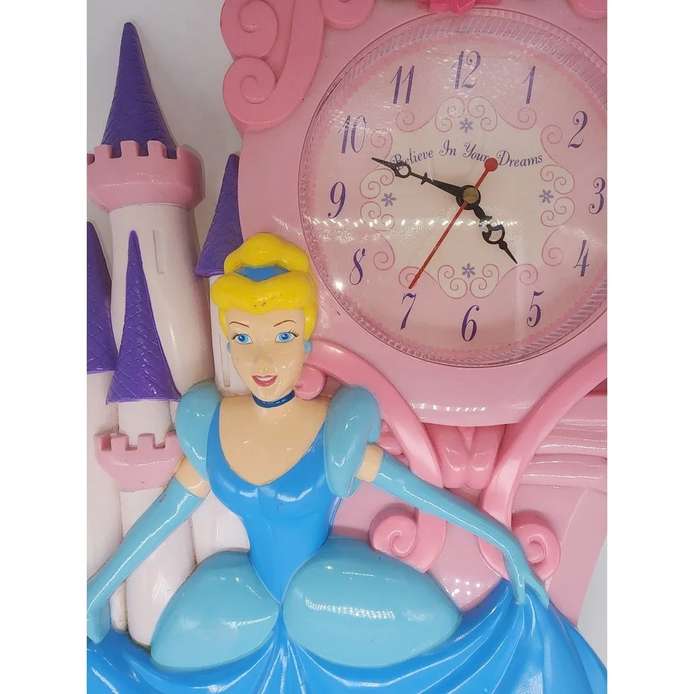 Disney Cinderella Castle Wall Clock Believe In Your Dreams Pink Blue Vintage